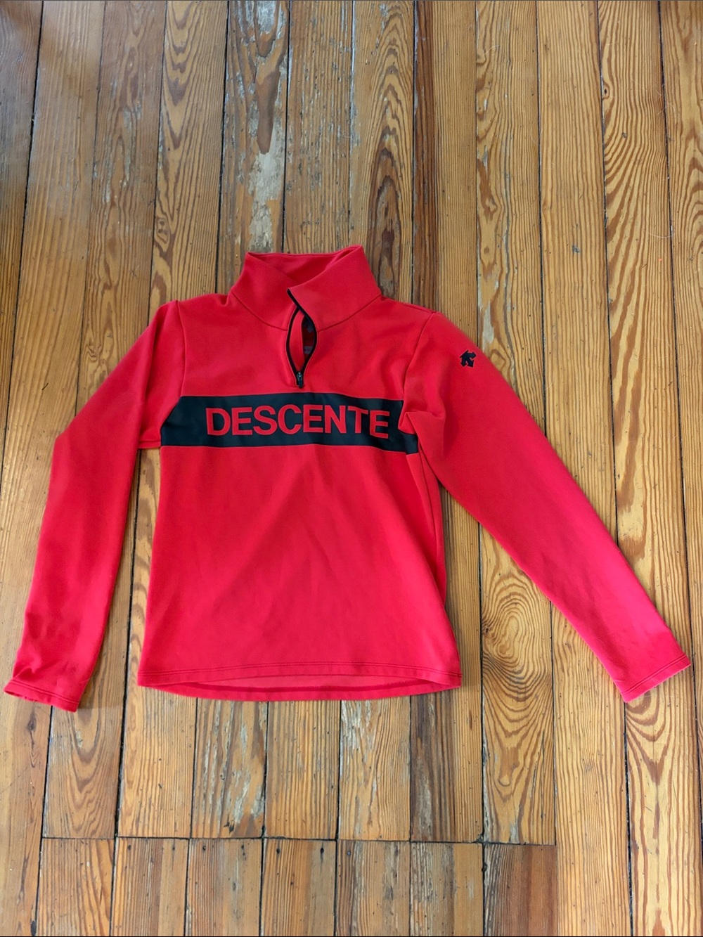 Descente Red Half-Zip Performance Pullover with Black Logo Band